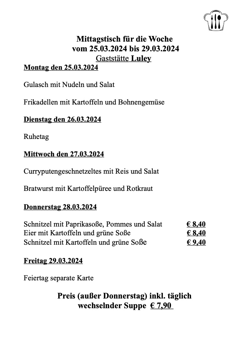 Gaststätte Luley Mörfelden-Walldorf - Mittagstisch bis 2024-03-29