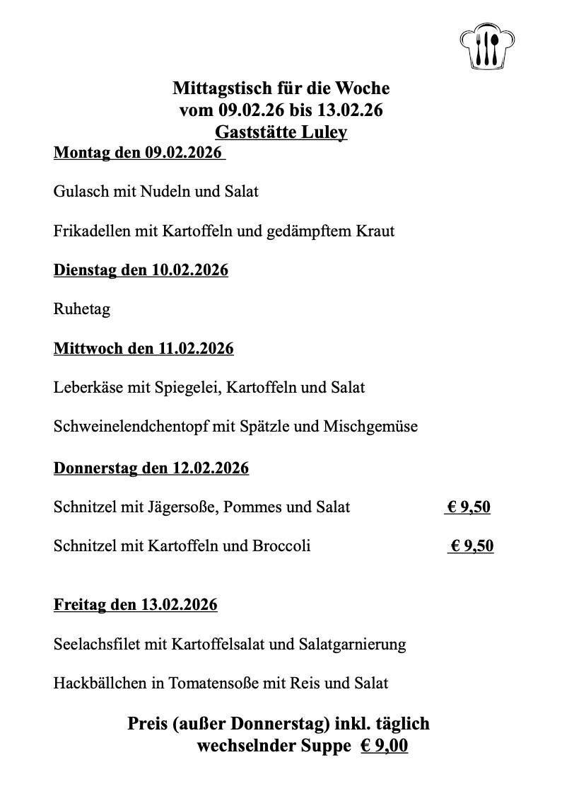 Gastst&auml;tte Luley M&ouml;rfelden-Walldorf - Mittagstisch bis 2026-02-13