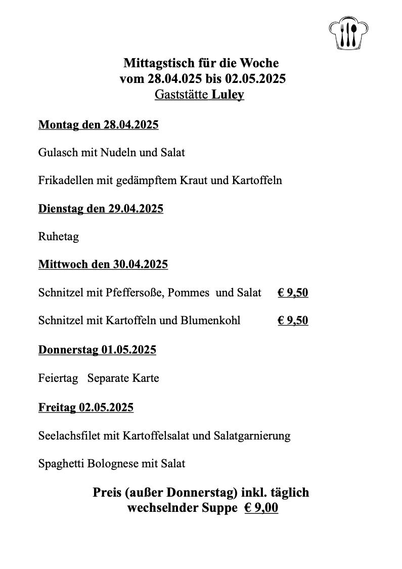 Gaststätte Luley Mörfelden-Walldorf - Mittagstisch bis 2025-05-02