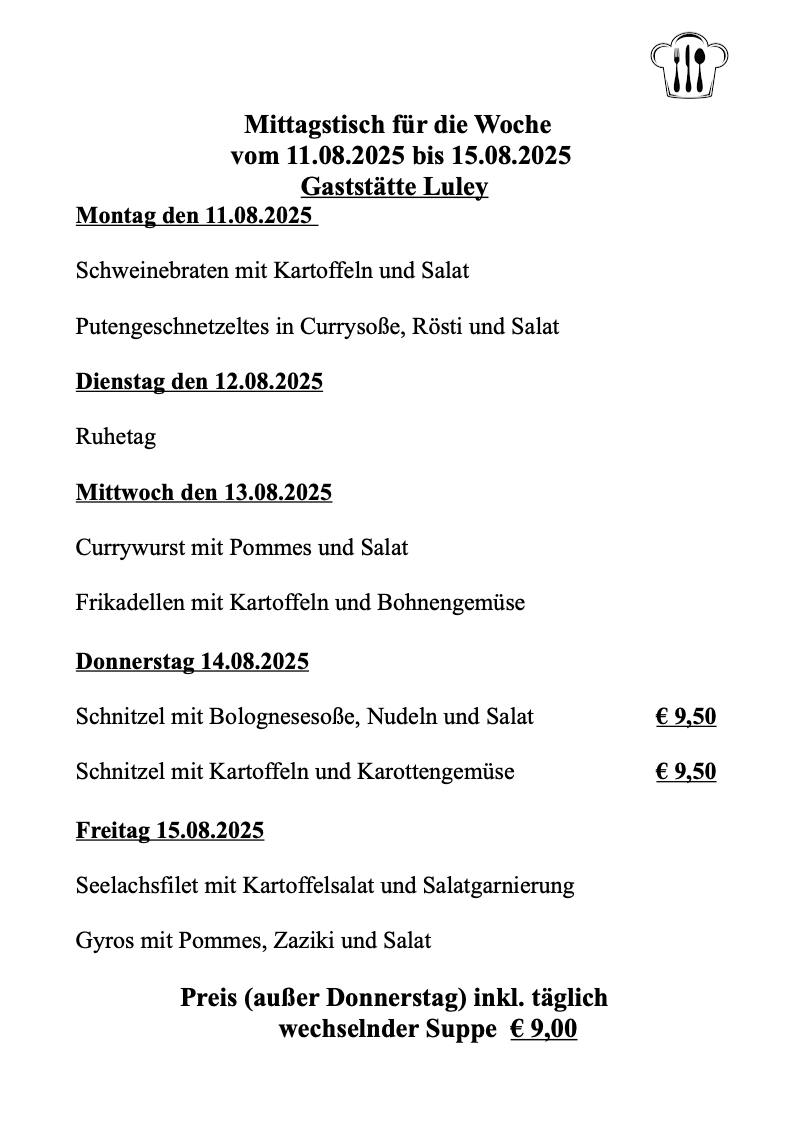 Gaststätte Luley Mörfelden-Walldorf - Mittagstisch bis 2025-08-15