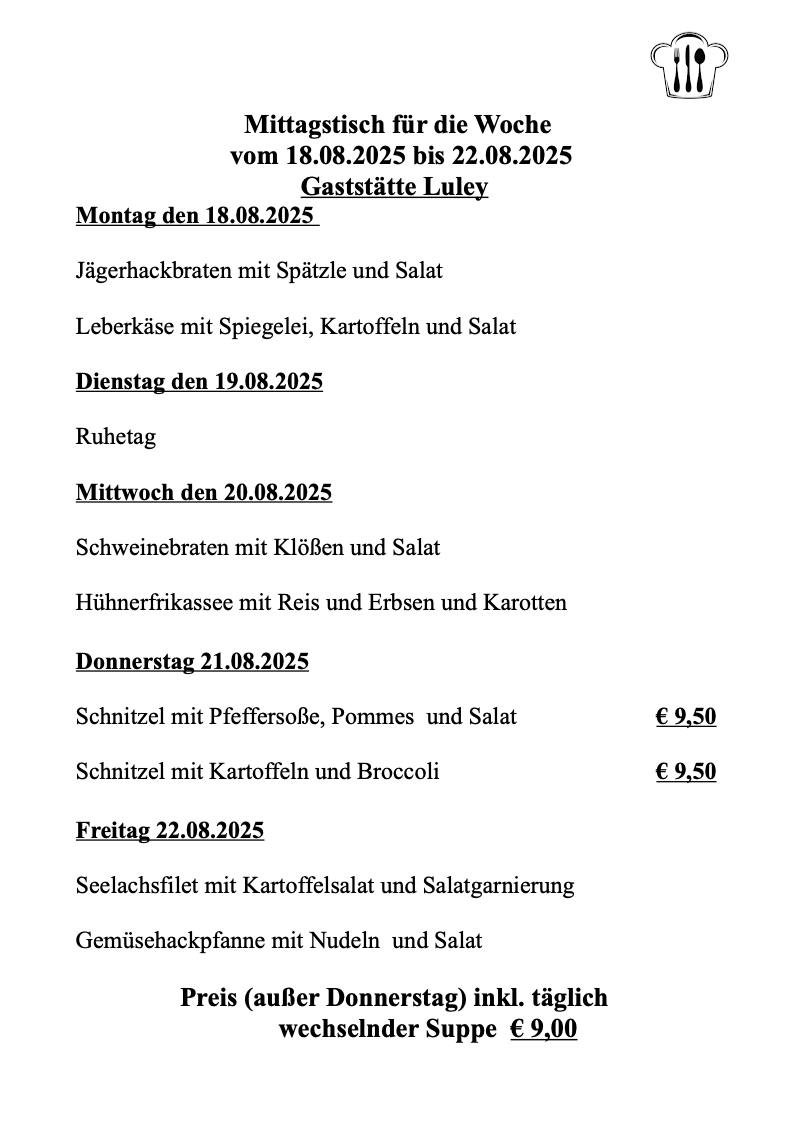 Gaststätte Luley Mörfelden-Walldorf - Mittagstisch bis 2025-08-22