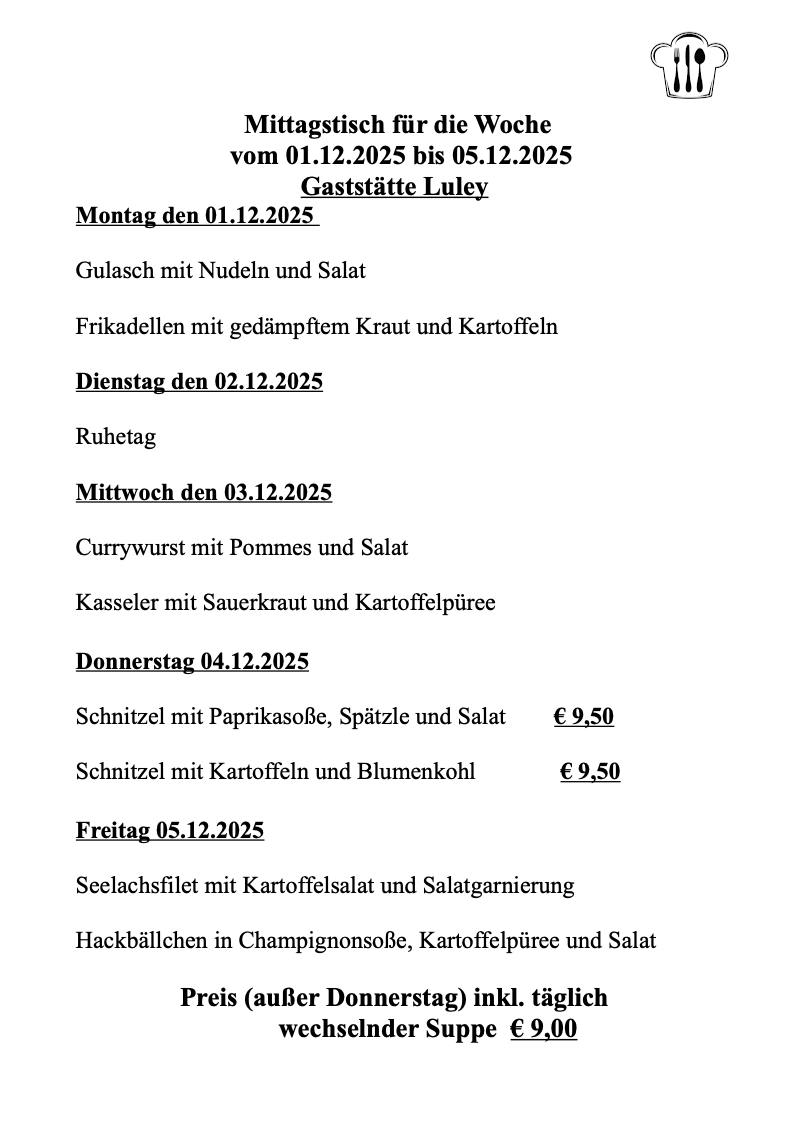 Gaststätte Luley Mörfelden-Walldorf - Mittagstisch bis 2025-12-05