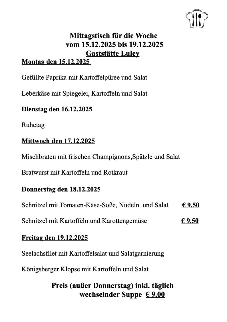 Gastst&auml;tte Luley M&ouml;rfelden-Walldorf - Mittagstisch bis 2025-12-19